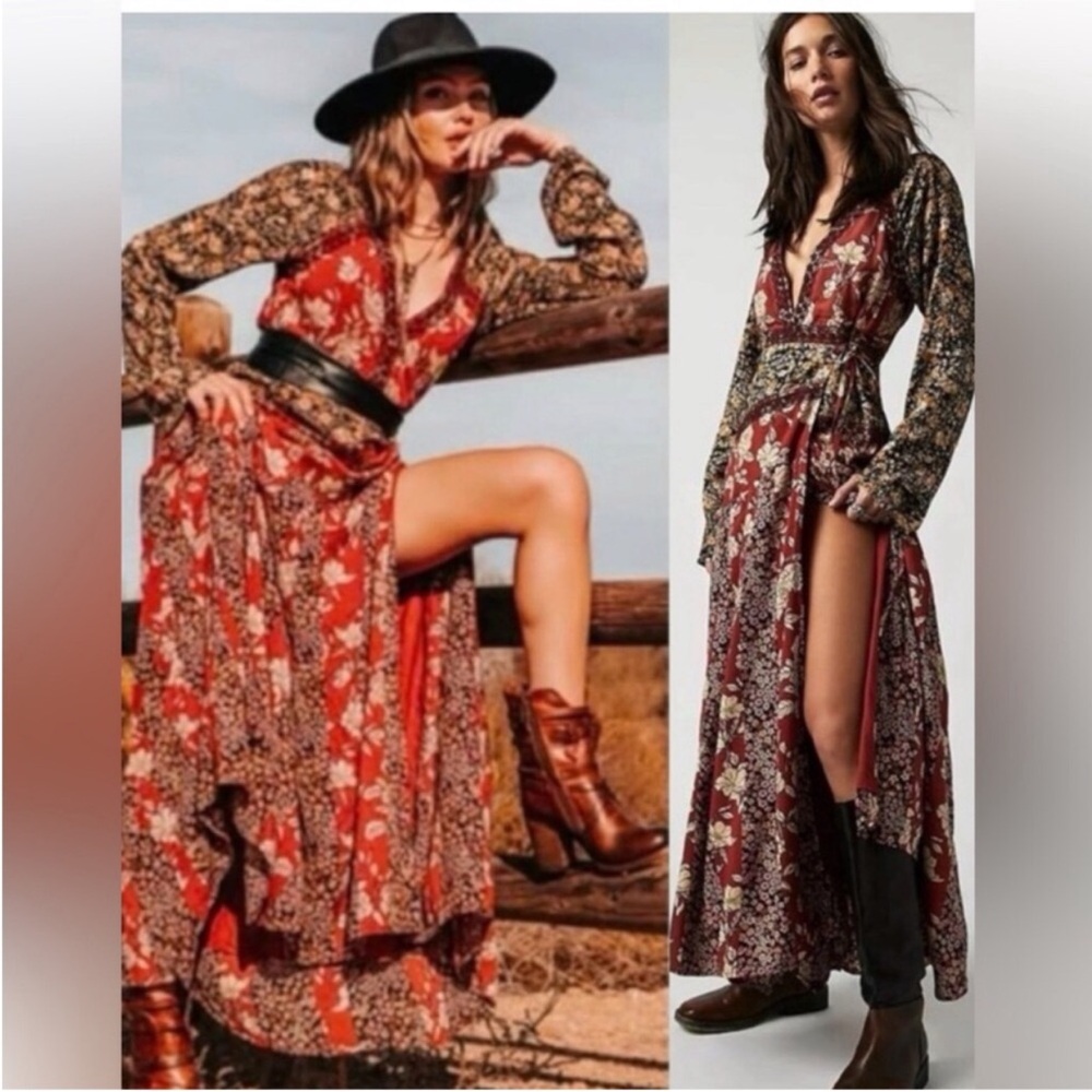 NWT Free People Tilda Wrap Maxi Dress Long Sleeve Boho